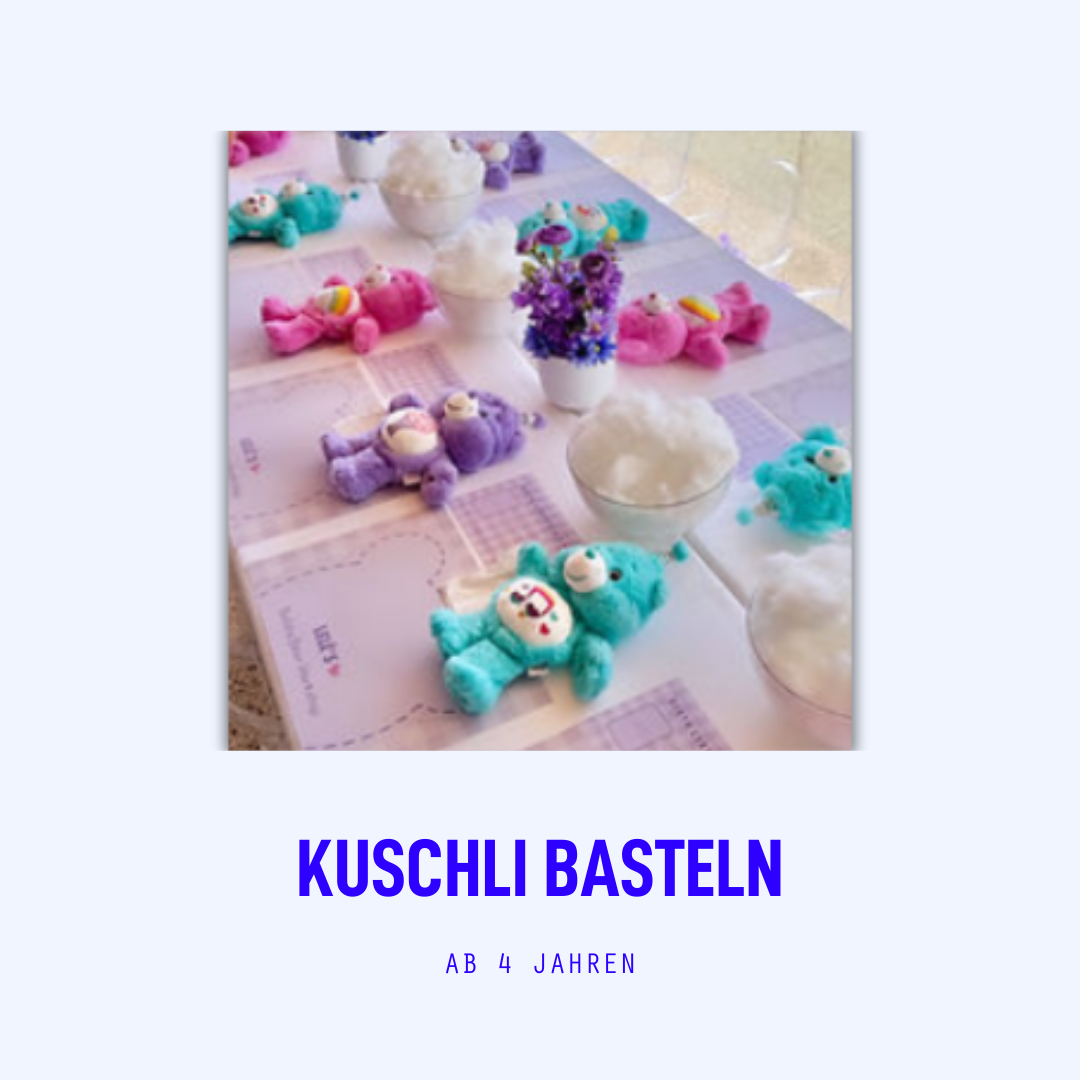 Selbstgebastelte Kuscheltiere als Workshop für einen Kindergeburtstag ab 4 Jahren